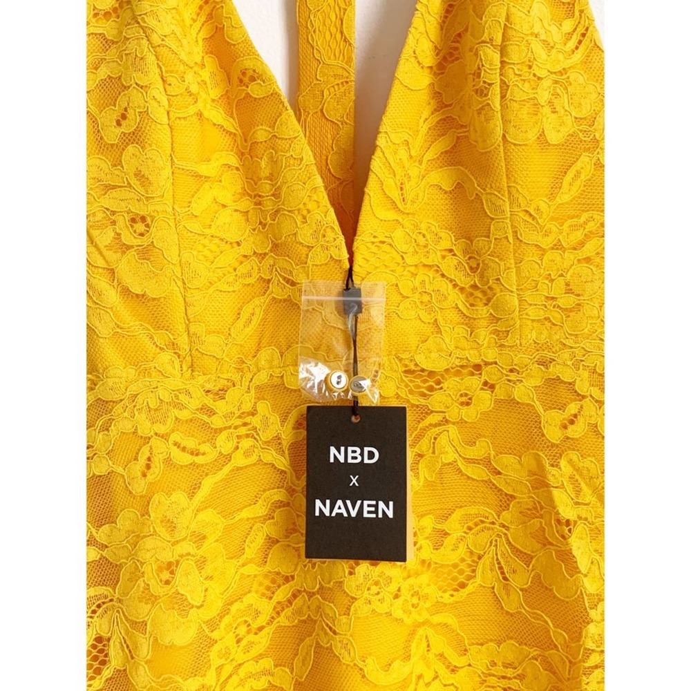NWT NBD x Naven Dress in Bright Yellow Gold Mini Skater Lace Mini - Picture 5 of 9
